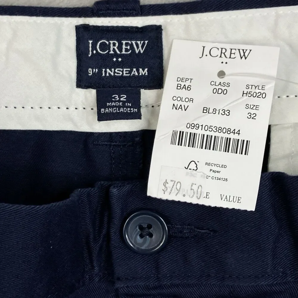 J Crew Flex Chino Shorts Mens 32‎ Blue 9” Inseam Stretch Flat Front Summer H5020
